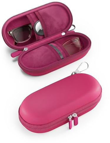 ProCase Étui Lunettes Rigide EVA Antichoc pour 2 Paires, Boîte à Lunettes de Soleil Double Compartiment avec Mousqueton et Accessoires, Étui Portable pour Femmes et Hommes -Framboise