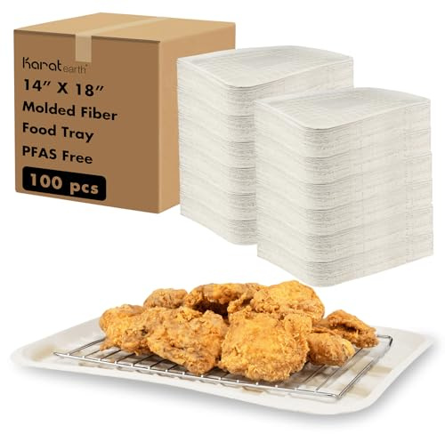 Karat Earth Oil & Grease Absorbing Paper Trays for Fried Food 14'' x 18 [100 ct] – Disposable PFAS Free Trays, Reduce Excess Grease, Keep Fries & Wings Crispy (Not for Baking)
