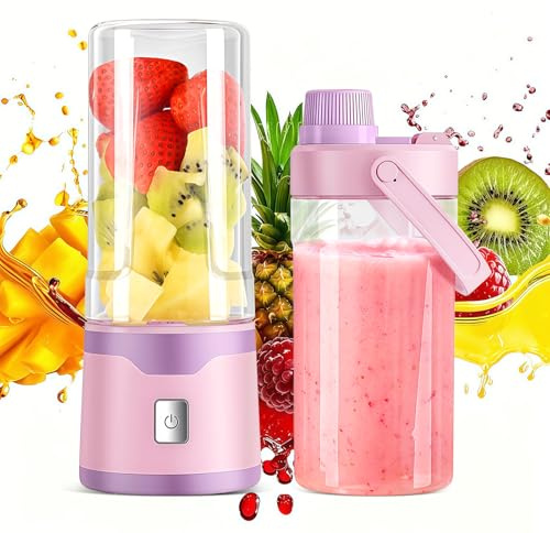 Sonnenspark Mixer to Go, Tragbarer Schneller Mixer Smoothie Maker, 18-Blatt Edelstahlklingen, 450ml USB-C Wiederaufladbar, Ideal für Zuhause, Büro, Reise und Sport (Rosa)