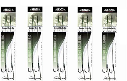 Set 10 Stück JENZI Vorfächer geflochtene Schnur Boilie Rigs Diamond Vorfach Karpfen Hakengröße 1, 2, 4, 6, 8, 10 inklusive Boilie-Stopper +gratis Petri Heil Aufkleber
