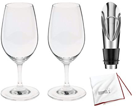 Riedel Vinum Port Wine Glasses, Set of 2 Includes Wine Pourer and Polishing Cloth Bundle