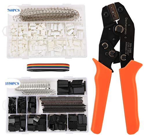 Dechengbao Dupont Crimping Tool Kit Ratcheting Crimper with 1550PCS 2.54mm Dupont Male/Female PinConnectors and 760pcs 2.54 mm 3.96mm,etc JST-XH Connectors for AWG 26-20(0.1-0.5mm²)