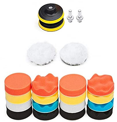 Esponja Pulir para Coche, Almohadillas de Pulido,Adaptador de Taladro y Almohadillas de Cera de Lana,22 pcs-80 mm/3 Inch