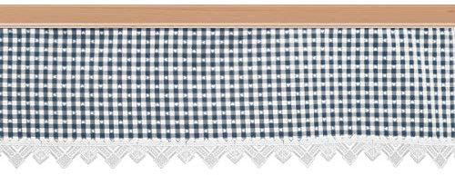 SeGaTeX home fashion Querbehang Leni blau-weiß Karierter Stoff/Kurzgardine mit kleinen Herzen im Landhaus-Stil/Reihband Oben, Besatz aus feiner Vogtländischer Spitze Höhe x Breite 27 x 110 cm