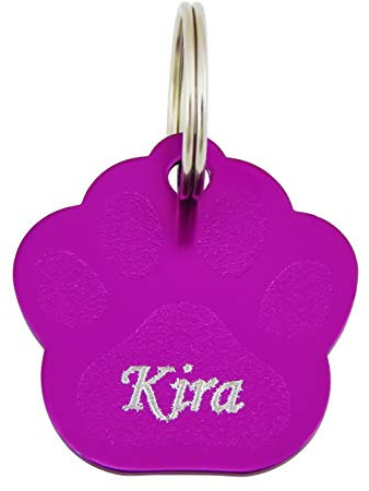 Hanessa Personalisierte Hundemarke mit Gravur unterschiedliche Farben Pfote Zinklegierung 27x28 mm | Halsband Anhänger Hund Gravur | Namensschild Hundehalsband personalisiert