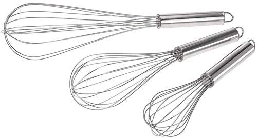 MIJOMA Set of 3 whisks, hand whisks, spiral whisks, stainless steel, 22 cm, 26 cm, 31 cm