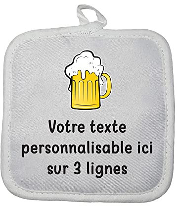 Manique Gant de Cuisine Pictogramme Bière Blonde avec Texte Personnalisable