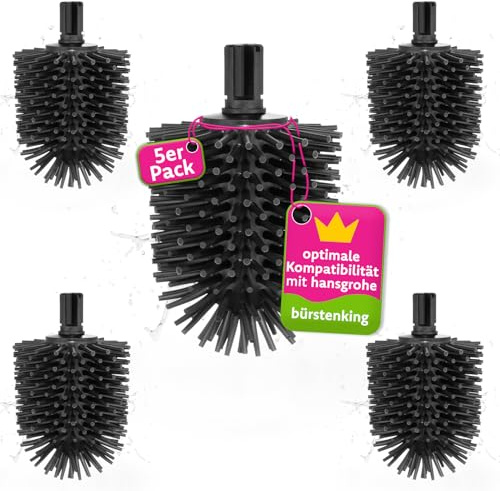 Bürstenking Silikon WC Ersatzbürstenkopf, 65 mm, Toilettenbürstenkopf Set passend für hansgrohe WC-Garnituren, Silikon Ersatzklobürstenkopf, 5 Stück, schwarz