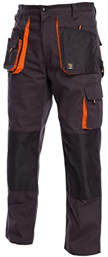 PROCERA Arbeitshose, Arbeitshose Herren, Arbeitshosen männer, Arbeitshosen Herren, Taschen für Kniepolster für Arbeitshosen, Cargo-Hose, Einstellung der Hosentaille, Farbe Grau-Orange, Größe: 52