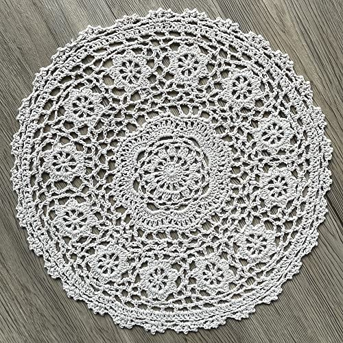 Phantomon Round Placemats Handmade Doilies Crochet Lace Knitted Coasters for Farmhouse Dining Table, Rustic Kitchen, Wedding Decoration,100% Cotton, Pack of 4 (12 inch, Beige)