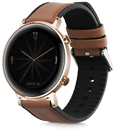 kwmobile Leder Uhrenarmband für Huawei Watch 2 / GT2 (42mm) / Honor Magic Watch 2 (42mm) - Ersatzarmband für Fitnesstracker mit Uhrenverschluss - Wechselarmband Smartwatch - Braun Schwarz