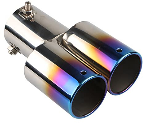 ETOPARS 62mm Tubo di Scarico Auto Universale Terminale di Scarico Tubo di Punta del Silenziatore di Scarico Acciaio Inossidabile Uscita Doppia Dritto Blu