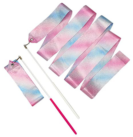 Ainkou 2 PCS 78.7inch Gymnastic Ribbon Sparkling Dance Ribbon Twirling Baton Long Ribbon Streamers Rhythmic Gymnastics for Kids Artistic Dancing Training Party Favors with Ribbon Dancer Wand