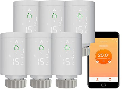 Qiumi Smart ZigBee 3.0 Thermostat-Heizkörper, programmierbares Ventil, Fernbedienung und Alexa-Anwendung, 6 Stück