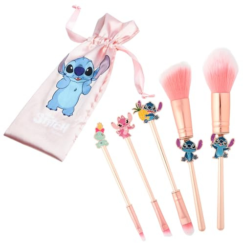 Disney Lilo und Stitch Schminkpinsel-Set für Make-up - Inkl. Pinsel, Stirnband und Etui - Stitch Geschenk für Frauen (Rosa)