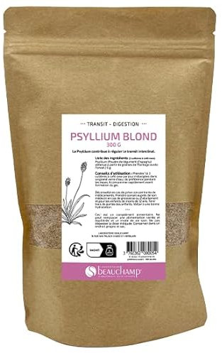 Laboratoire Beauchamp - Complément alimentaire PSYLLIUM BLOND - Sachet de 300 grammes - Aide à réguler le transit - Riche en fibres - Développé en France