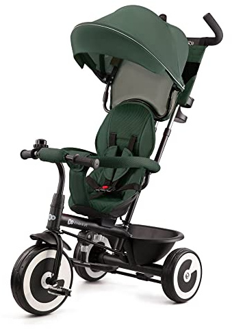 Kinderkraft Aston Tricycle, Baby Push Trike, Kids First Bike, Free Wheel Functions, Parenthandle, Footrest, Accessories, Bag, Cupholder, from 9 Months to 5 Years, Green