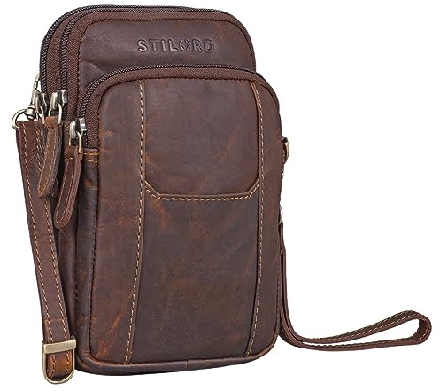 STILORD Tertius Herren Umhängetasche Leder mit 3-in-1 System Männerhandtasche Handytasche zum Umhängen Handgelenktasche Gürteltasche Herren Farbe:Cognac - Dunkelbraun