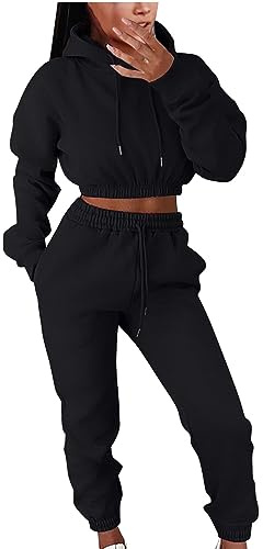 HAOLEI Tracksuit Womens Full Set UK,Ladies Hoodies and Jogging Bottoms Cropped Tracksuits Autumn Winter Teenager Girls Track Suit Running Walking Hiking Yoga Gym Set Two Piece Outfit