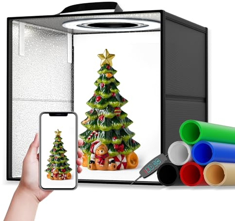 Sunowl Boîte de lumière Studio 40 cm,Pliable Boîte à Photo Kit avec d'éclairage, lumières LED de Luminosité Réglables,Studio Photo Portable Pliable avec 6 Types de Fond de Prise de Vue en Couleur