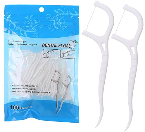 AMZFUK 100 Pcs Disposable Dental Floss,Dental Care,Dental Floss Stick with Portable Casetoothpicks, Teeth Cleaning for Removing Plaque and Food Removal,Tooth Cleaner Sticks