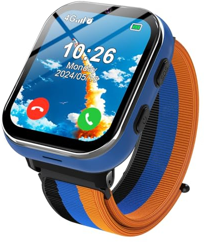 PTHTECHUS Smartwatch Kinder 4G, Kinderuhr Telefon mit Anruffunktion, mehrere Desktop-Stile zur Auswahl, Zwei-Wege-Anrufe, Kamera, MP3, SOS, Lernkarte, Geschenk für Jungen Mädchen (Blau)