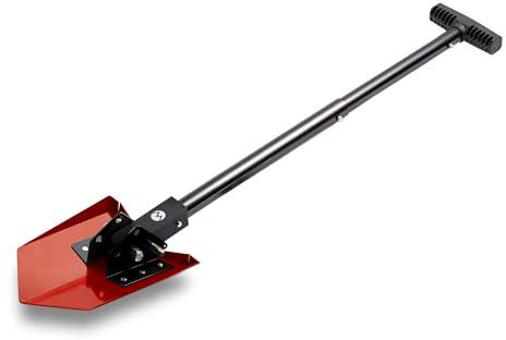 DMOS Delta Shovel - Collapsible Heavy-Duty Steel Folding Shovel for Camping, Overlanding, Survival, Military, Hunting, & Off-Road Use - Racing Red - Compact