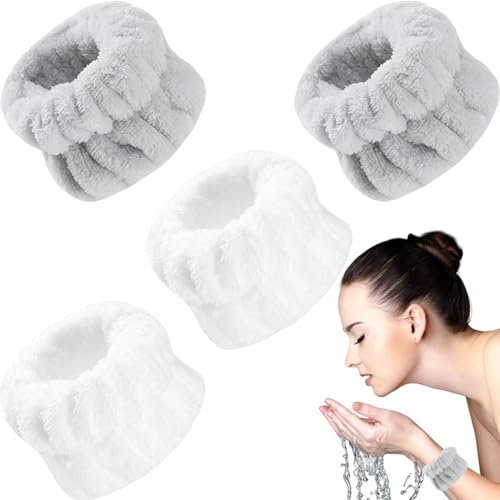 YOFASEN 4 Piezas Muñequeras de SPA Absorbentes Muñequeras de Lavar Cara - Banda de Lavado de Muñeca Pulsera de Microfibra Coletero de Toalla para Mujer Evitar Líquido se Derrame
