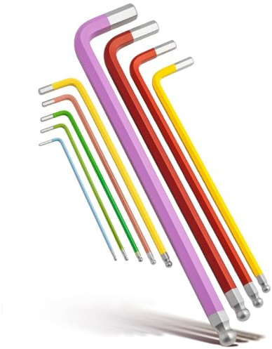 TOOLMAYS Innensechskantschlüssel Set 9tlg, EXTRA Langer Schenkel | Bis zu 223mm, Multicolour Winkelschlüsselsatz Hex mit Kugelkopf, Winkelschraubendreher Set für Handwerker
