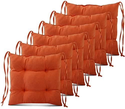 MG Design 6er-Set Stuhlkissen 40x40 cm orange - Stuhlkissen mit Bändern, Steppkissen, Bodenkissen - Sitzkissen für Gartenstuhl, für Indoor und Outdoor, Outdoor Stuhlauflage als Stuhl Kissen