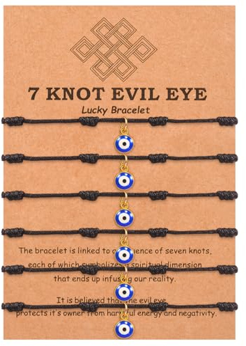MANVEN Evil Eye Bracelets for Women Men Kabbalah 7 Knot String Bracelet Amulet Handmade Good Luck Protection Rakhi Jewelry Gift for Family Mother Daughter Friendship Black