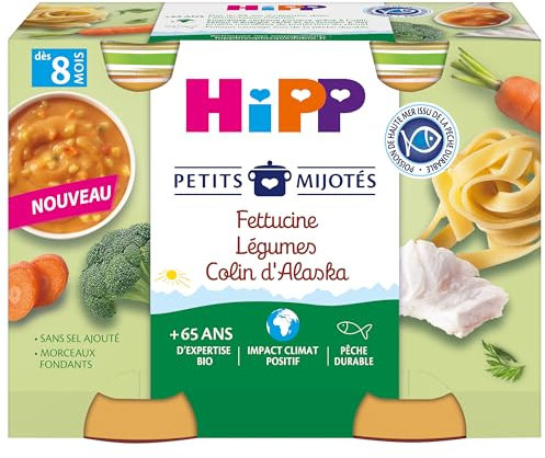 HiPP - Petits Mijotés - Fettucine Légumes Colin d'Alaska - Pots 2 x 190 g