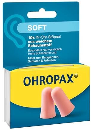 OHROPAX Tappi auricolari morbidi – Tappi auricolari in morbida schiuma – particolarmente discreti e comodi – valore di isolamento acustico SNR 31 dB – ideali per rilassarsi, dormire e lavorare – 10