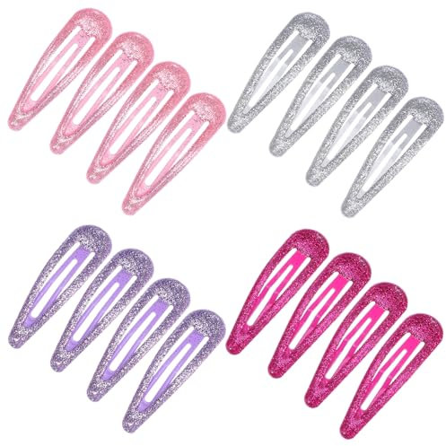AOZUO 16 Stück Haarspangen Mädchen,Metall Glitzer Haar Schnappclips,Bunte Pailletten Haarclips Mädchen Kinder Glitzer Haarspange Haarklammern Haarklammer Glitzer Kinder Glitter Girls Zubehör Silber