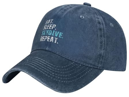 Casquette De Baseball Eat Sleep Skydive Repeat Black Bord Plat Casquette Vintage Baseball Cap Adjustable Anti-Soleil Cap Baseball pour Running Randonnée Camping