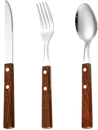 DUddTTW Flatware Set Cutlery Set 1/2/3 Pcs Silverware Set Wooden Handle Knife Fork Spoon Stainless Steel Tableware Set Luxury Retro Flatware Set Safer