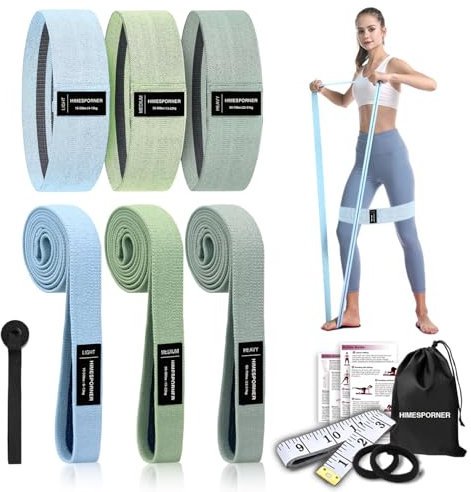 HIMESPORNER 9 PCS Fabric Resistance Bands Set for Working Out, Non-Slip Exercise Booty Bands for Women & Men Leg and Glutes with Hair Ties and Tape Measure - for Home Gym Workout, Yoga, Pilates