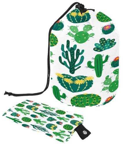 Trousse de toilette avec cordon de serrage, motif cactus et figue de barbarie en forme de tonneau, trousse de toilette de voyage, trousse de maquillage + petit sac, multicolore,