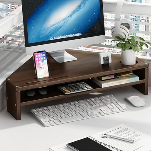 GZKDKZB Eckmonitorständer, Computerständer für Desktop-Monitor, ergonomischer Monitorständer, Stabiler Tisch-Aufbewahrungs-Organizer, spart Platz, Eckschreibtischregale aus Holz fürs Büro