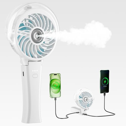 HandFan 4000mAh Ventilateur de poche, Portable, à batterie rechargeable par USB, Mise à niveau 50 ml, mini ventilateur pliable, avec réservoir d'eau, pour bureau, maison, voyage, camping, fête