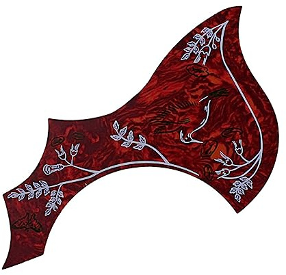 QUMIIRITY Flower and Bird Pattern Self-adhesive Wing Shaped Guitar Pickguard Sticker for Acoustic Guitar Dark Red Decorative Scratch Plate Easy Installation for Assorted style