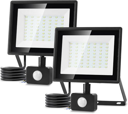 Aigostar Foco LED con Sensor Movimiento 50W,4300LM Super Brillo Focos LED Exterior IP65 Impermeable,Blanco Frío 6500K Proyector Led Exterior,Perfectas para Jardín, Garaje, Patio, 2PC
