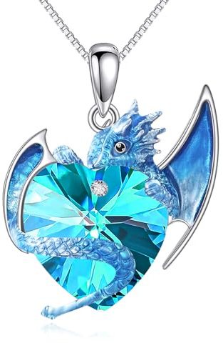 AINFQY Drachen Kette Sterling Silber Lila Wyvern Halskette Drachen Anhänger Herz Kristall Schmuck Geschenk für Damen Herren