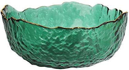 Bol moderne en verre avec bord irrégulier pour salade, fruits et riz, vert foncé (grande taille)