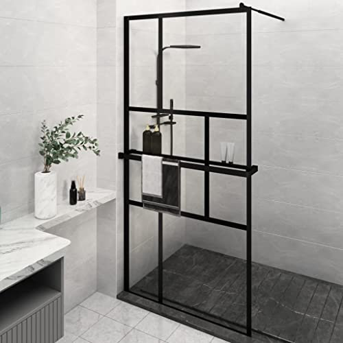 Home & Garden Paroi de douche à l'italienne avec étagère en verre ESG et aluminium Noir 115 x 195 cm