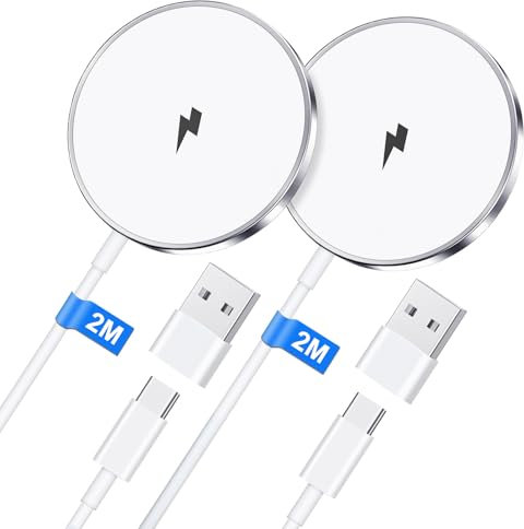 Mag-Safe - Caricabatterie wireless per iPhone 2 m, per iPhone 16/16e/15/14/13/12 e AirPods 3/2/Pro2, 2 confezioni da 15 W, stazione di ricarica rapida induttiva, caricatore senza fili magnetico