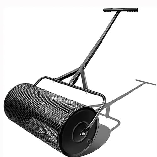Distribuidor de semillas multiusos, cilindro de 24 pulgadas de largo，Con mango en forma de T mejorado, esparcidor de abono, esparcidor de estiércol liviano, rodillo de césped duradero, para