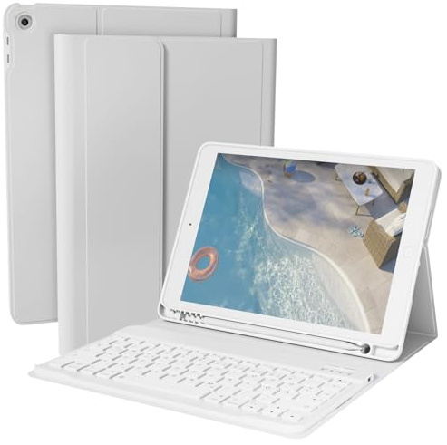 GKABXY Funda con teclado para iPad 9/8/7ª generación (10,2 pulgadas, 2021/2020/2019), teclado Bluetooth inalámbrico magnético inteligente extraíble, funda de teclado tipo libro con soporte para