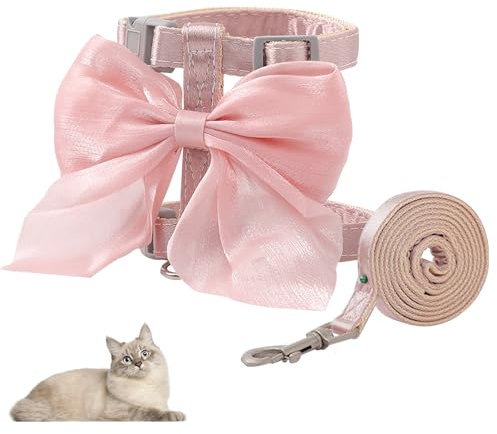 BSITSSS Katzengeschirr mit Leine Ausbruchsicher, Rosa Katzenleine mit Geschirr für Katzen, Große Fliege Katzen Geschirr Set mit Leine für Katze Kätzchen Kleine Hunde Puppy Kaninchen
