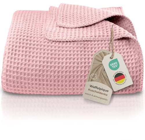 LAYNENBURG Coperta in cotone piqué di alta qualità 150x200 cm - Oeko-TEX 100 - Misto cotone Coperta morbida - Coperta per la casa, coperta per divano e coperta per divano (rosa antico)